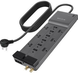 Belkin Power Strip Surge Protector - 12 AC Multiple Outlets & 8 ft Flat Plug